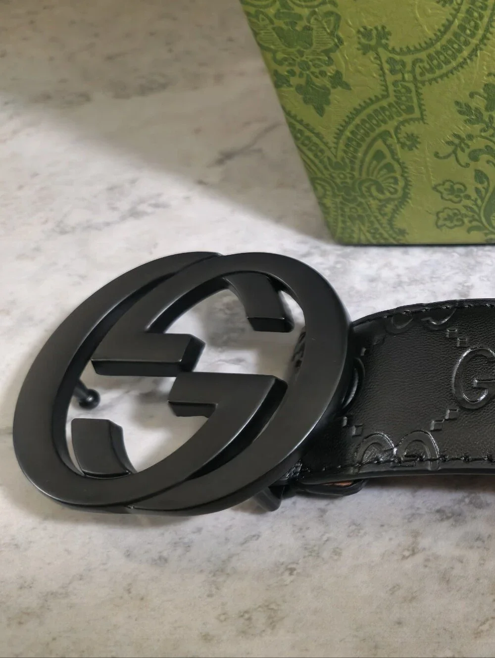 Gucci Black Interlocking GG Signature Leather Belt✨️